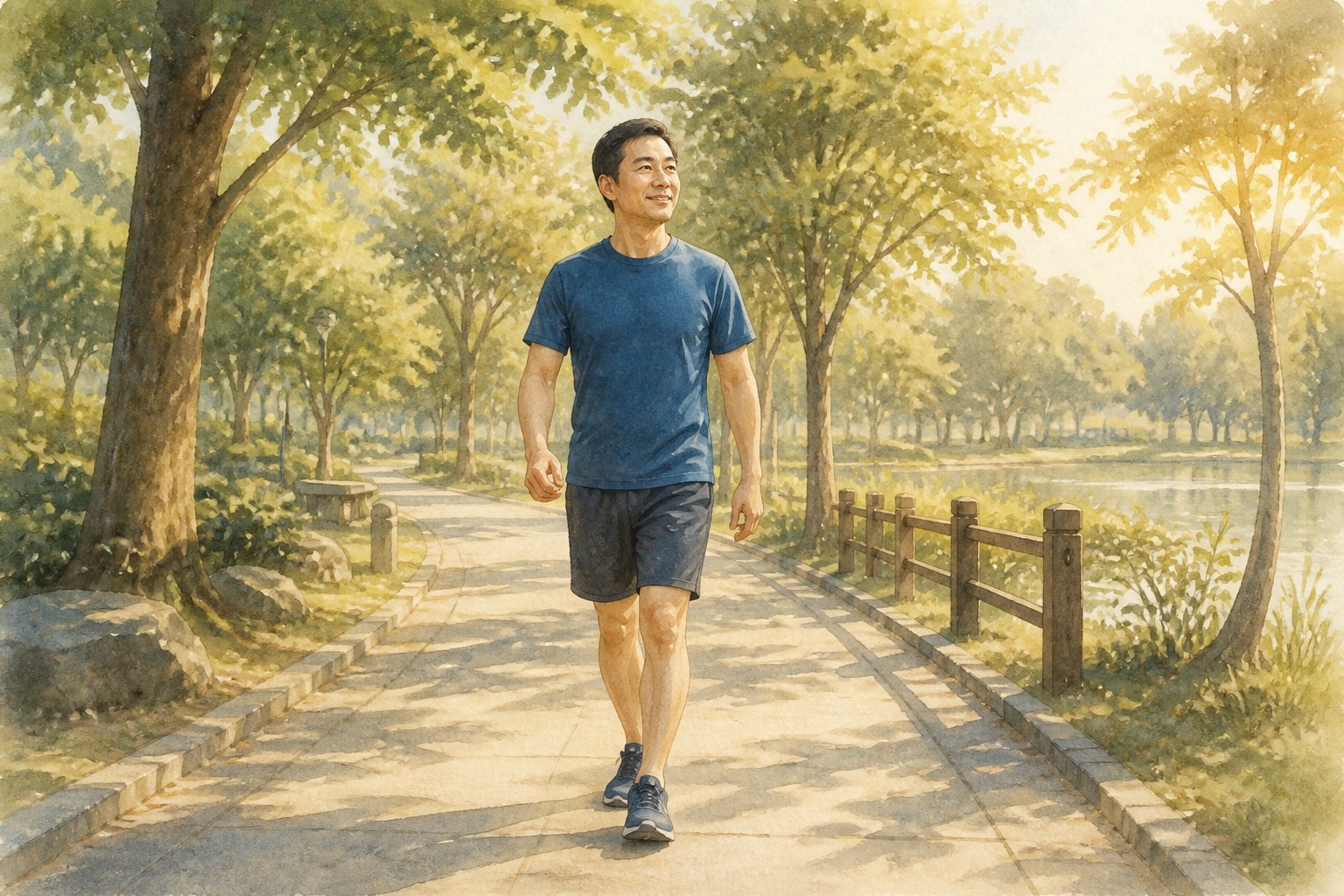 水彩插畫:治療後在公園輕快散步