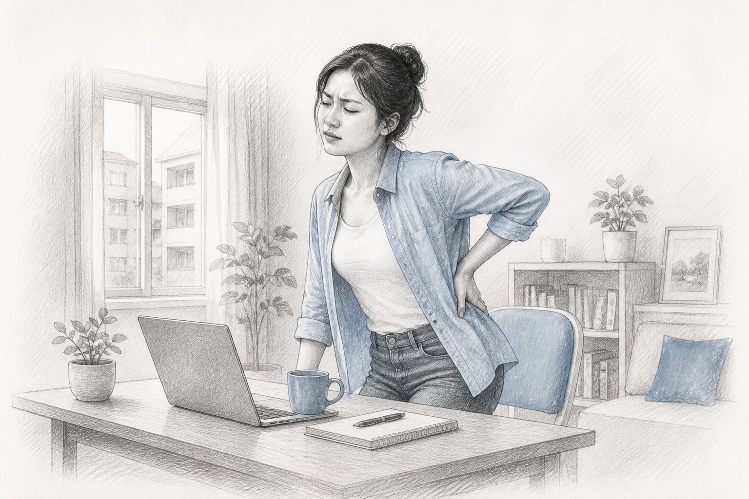 久坐工作而下背疼痛的女性