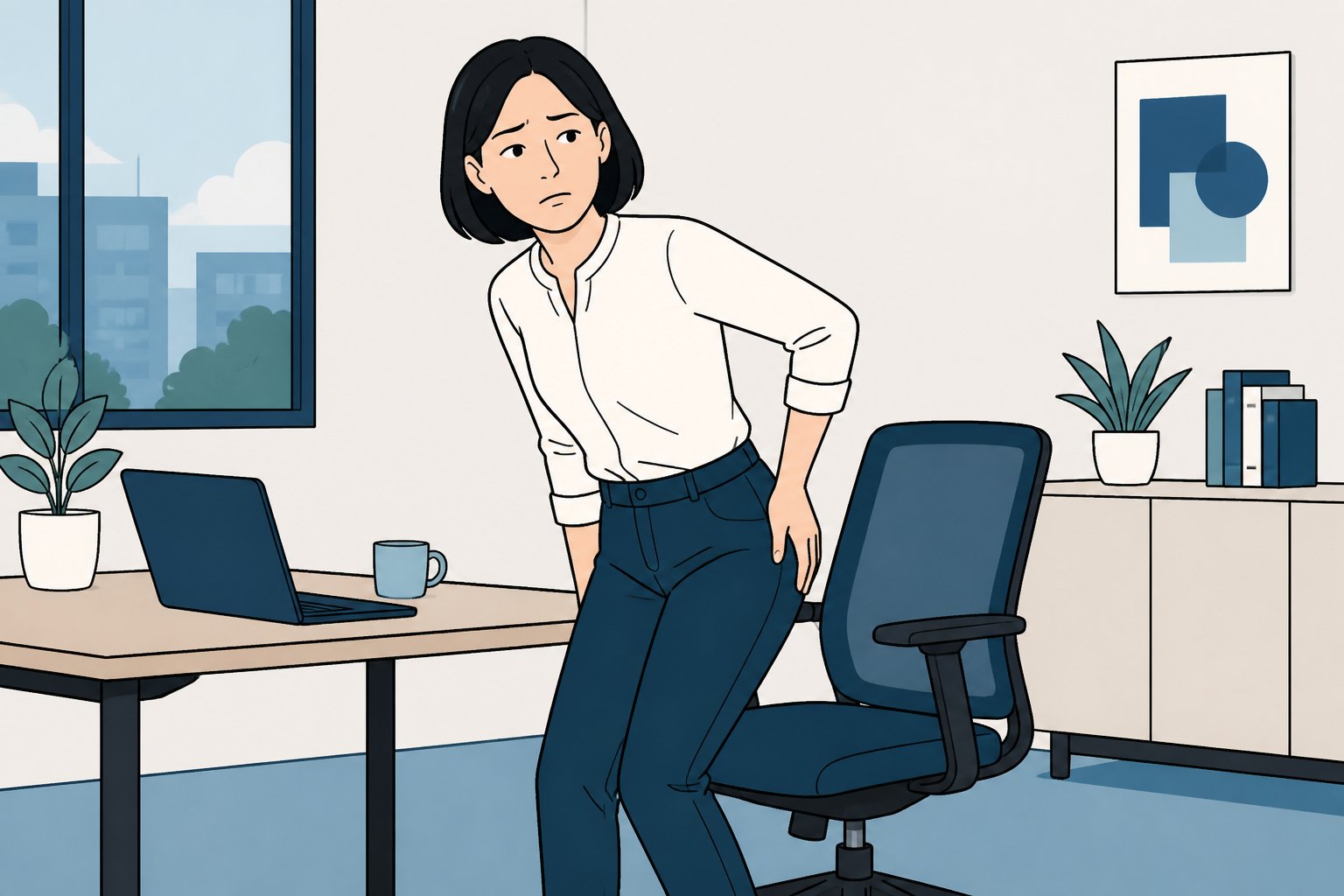 久坐不舒服的上班族女性